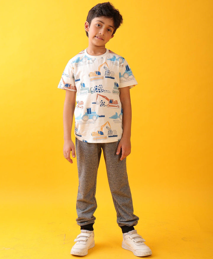 DIGGER PRINT BLACK MELANGE BOYS SUMMER JOGGER SET - WHITE/BLACK MELANGE - Anthrilo 