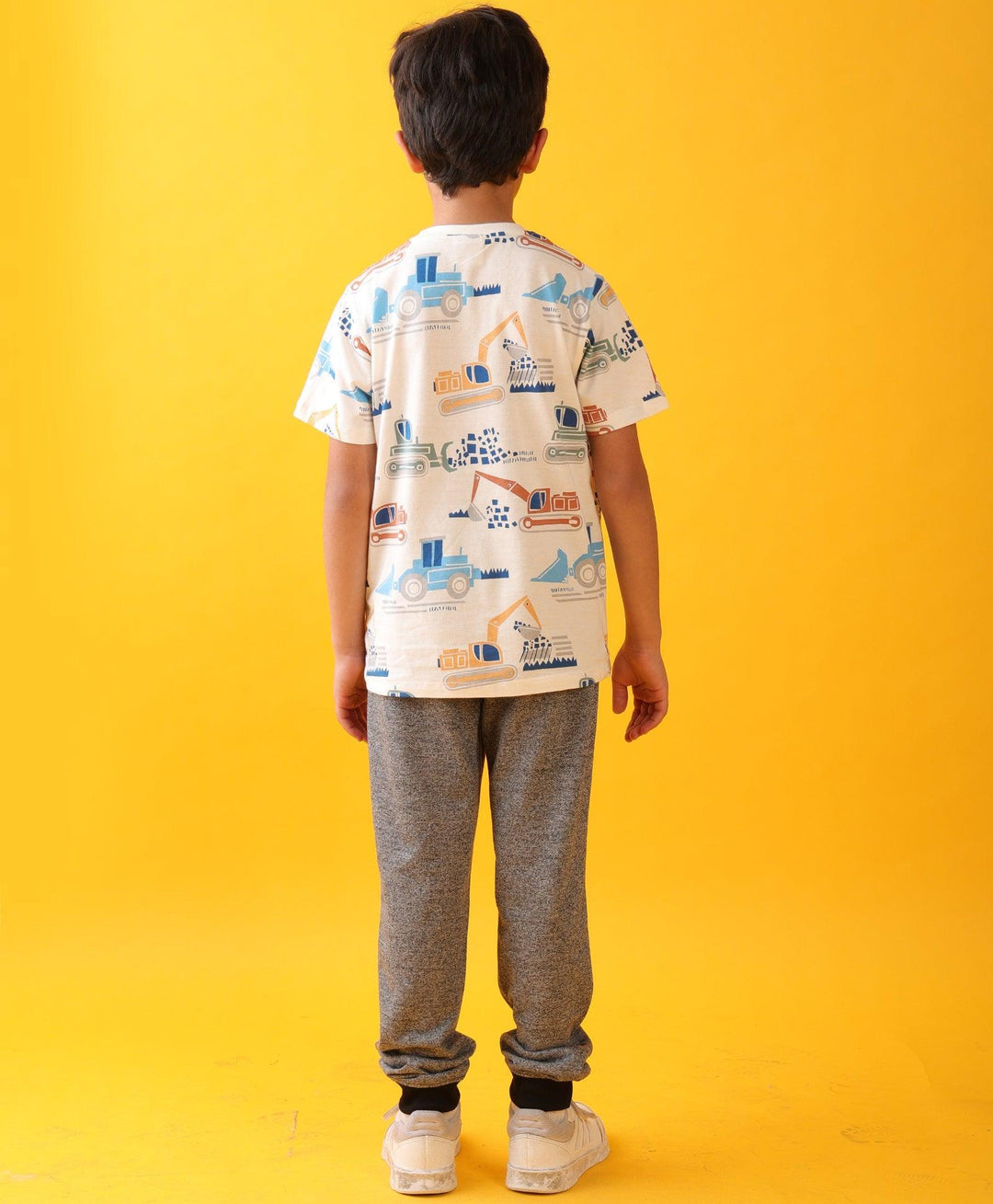 DIGGER PRINT BLACK MELANGE BOYS SUMMER JOGGER SET - WHITE/BLACK MELANGE - Anthrilo 