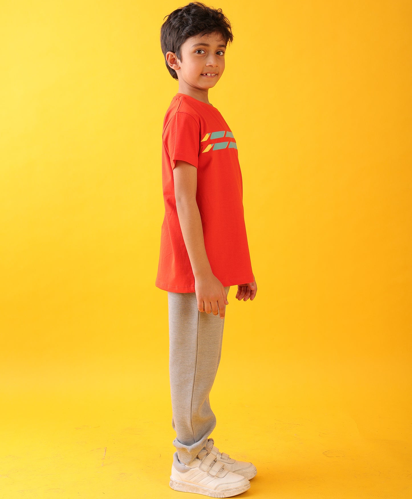 ORANGE ENGLAND STRIPED GREY TEXTURED BOYS SUMMER JOGGER SET - ORANGE/GREY