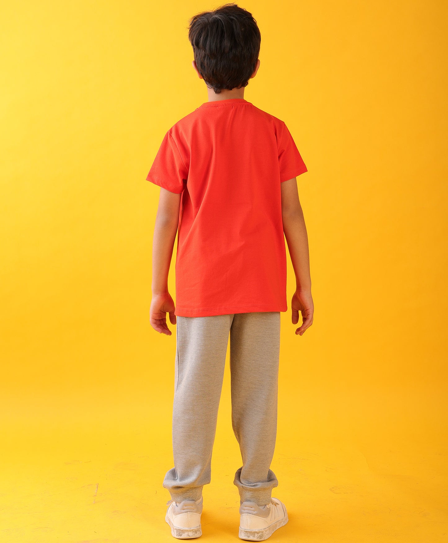 ORANGE ENGLAND STRIPED GREY TEXTURED BOYS SUMMER JOGGER SET - ORANGE/GREY