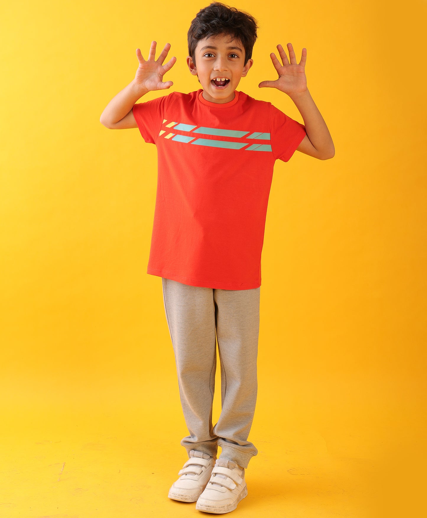 ORANGE ENGLAND STRIPED GREY TEXTURED BOYS SUMMER JOGGER SET - ORANGE/GREY