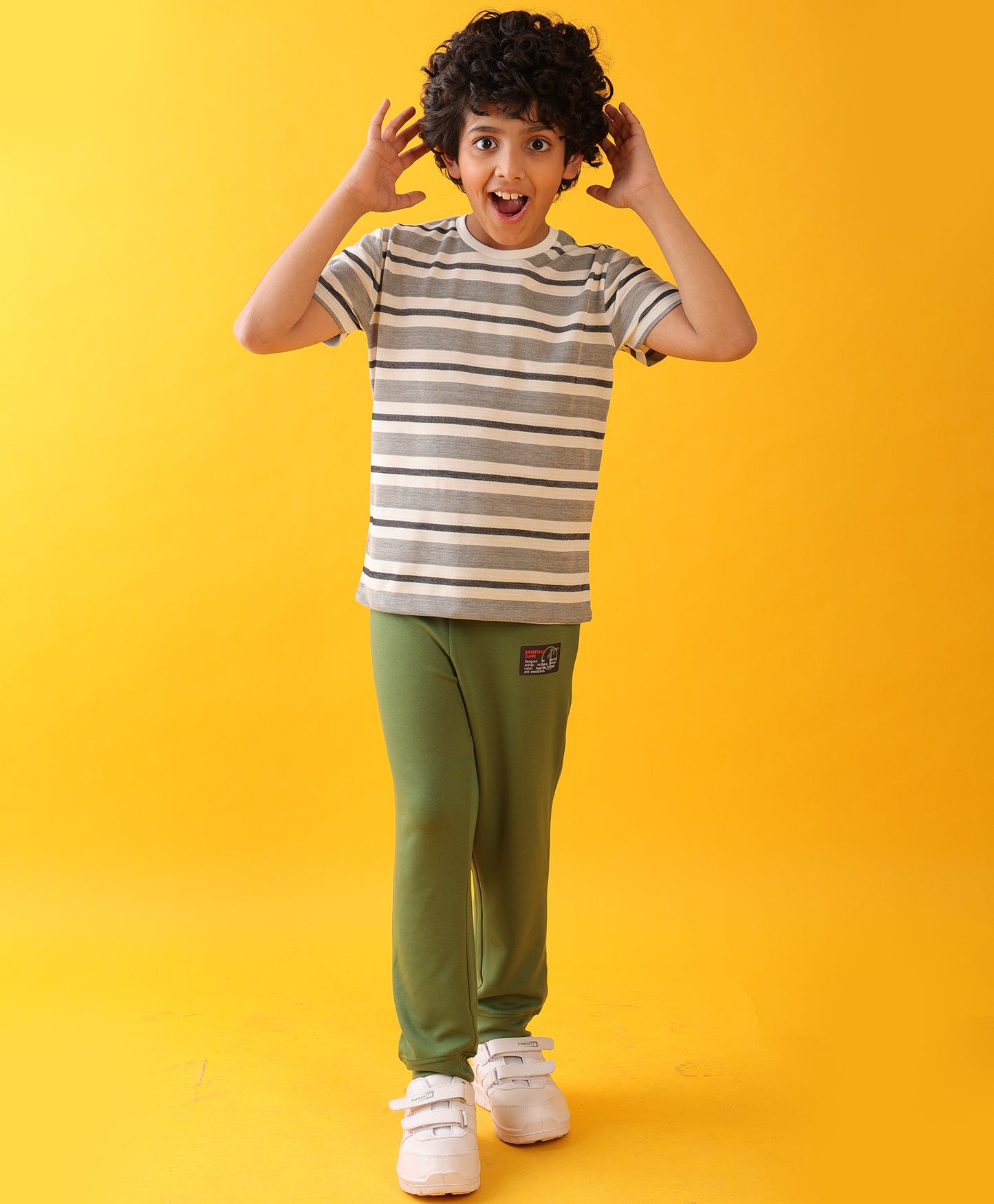 BLACK WHITE STRIPED OLIVE SUMMER JOGGER SET - MULTI/OLIVE