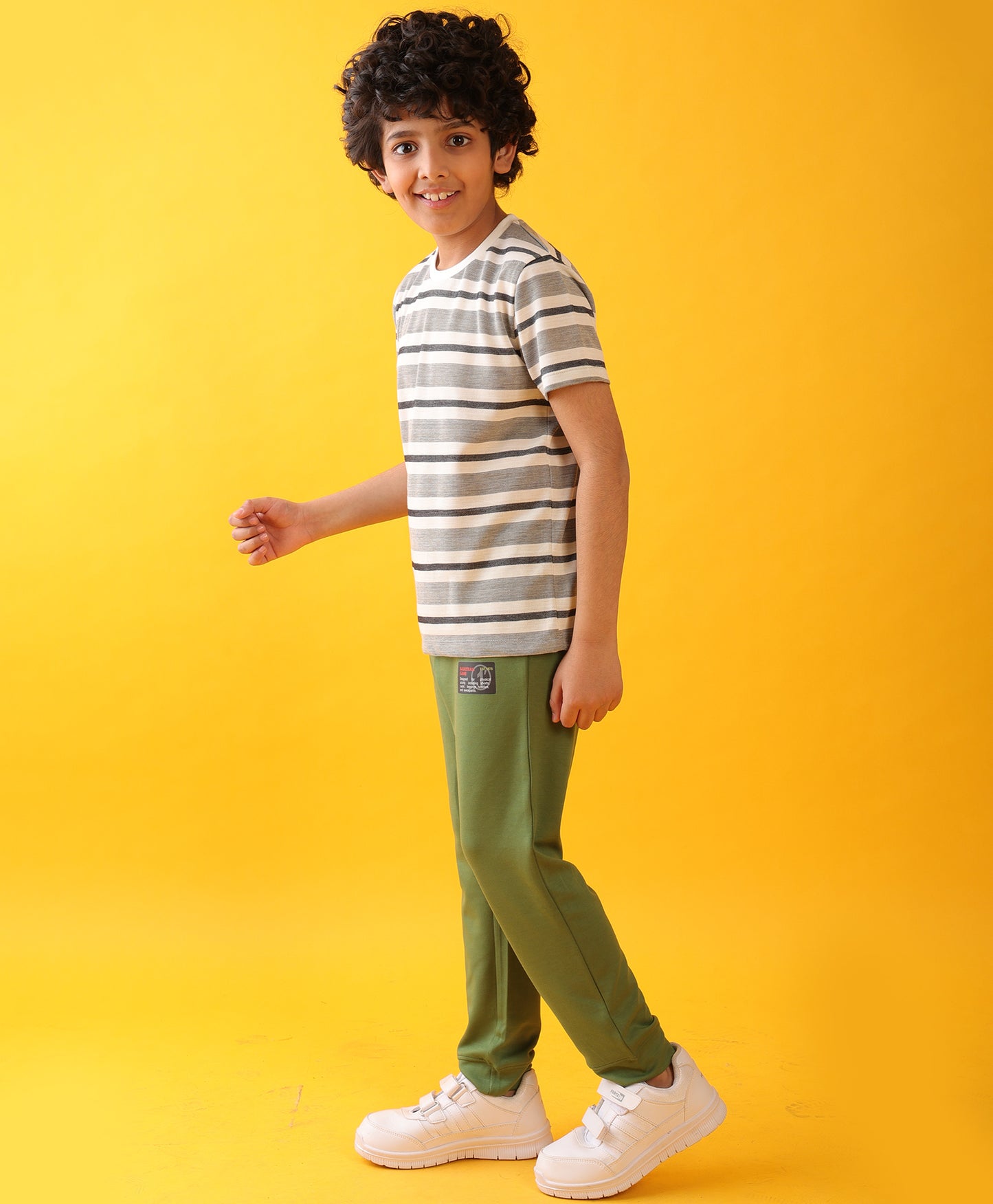 BLACK WHITE STRIPED OLIVE SUMMER JOGGER SET - MULTI/OLIVE