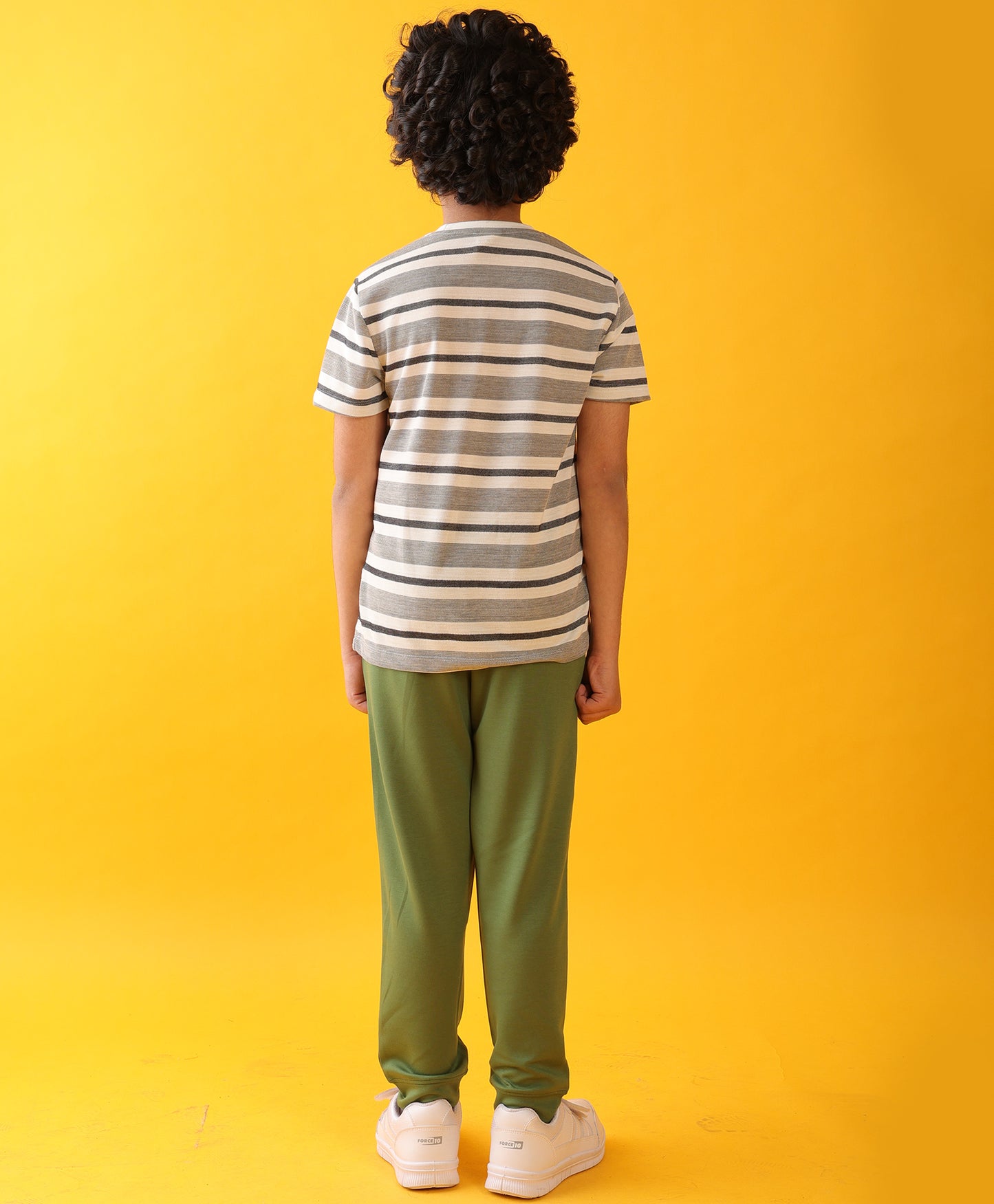 BLACK WHITE STRIPED OLIVE SUMMER JOGGER SET - MULTI/OLIVE