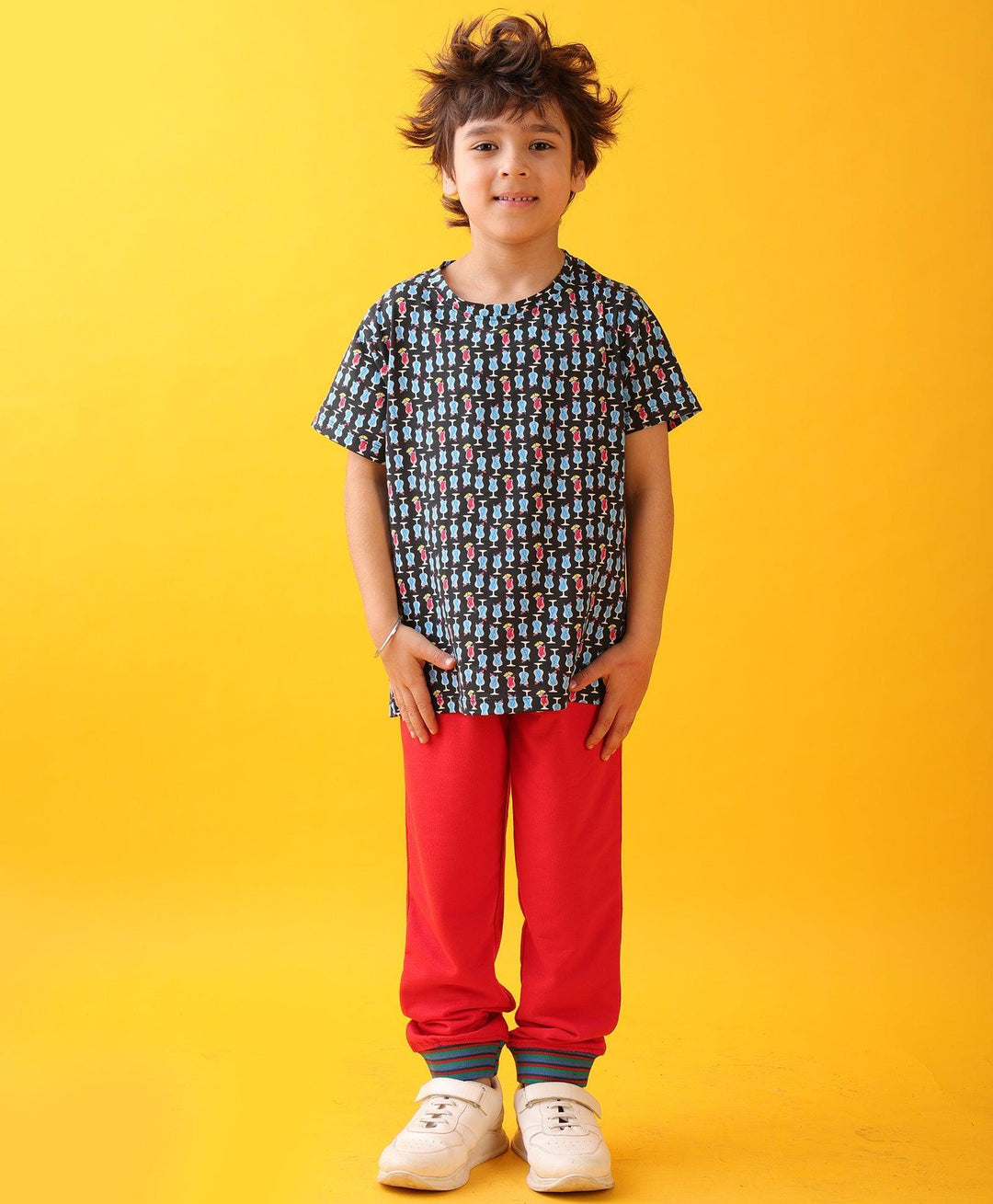 TROPICAL DRINKS SUMMER RED RIB BOYS JOGGER SET - BLACK/RED - Anthrilo 