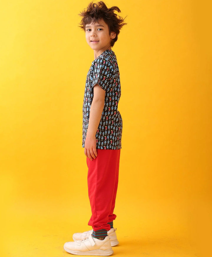 TROPICAL DRINKS SUMMER RED RIB BOYS JOGGER SET - BLACK/RED - Anthrilo 