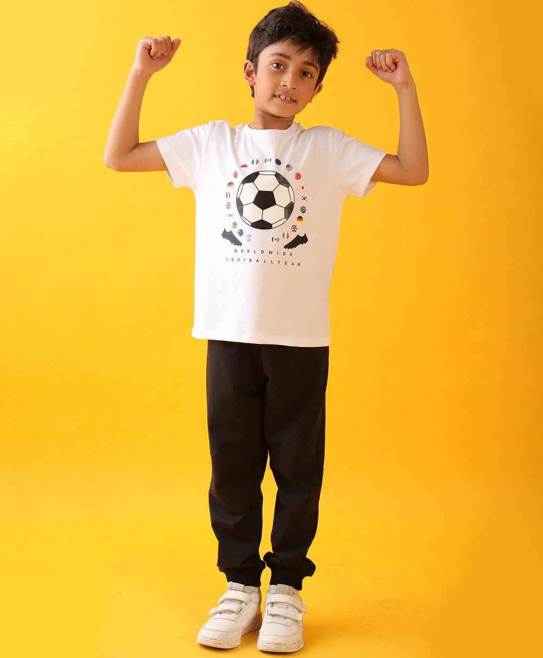 FOOTBALL SUMMER BLACK BOYS JOGGER SET - WHITE/BLACK - Anthrilo 