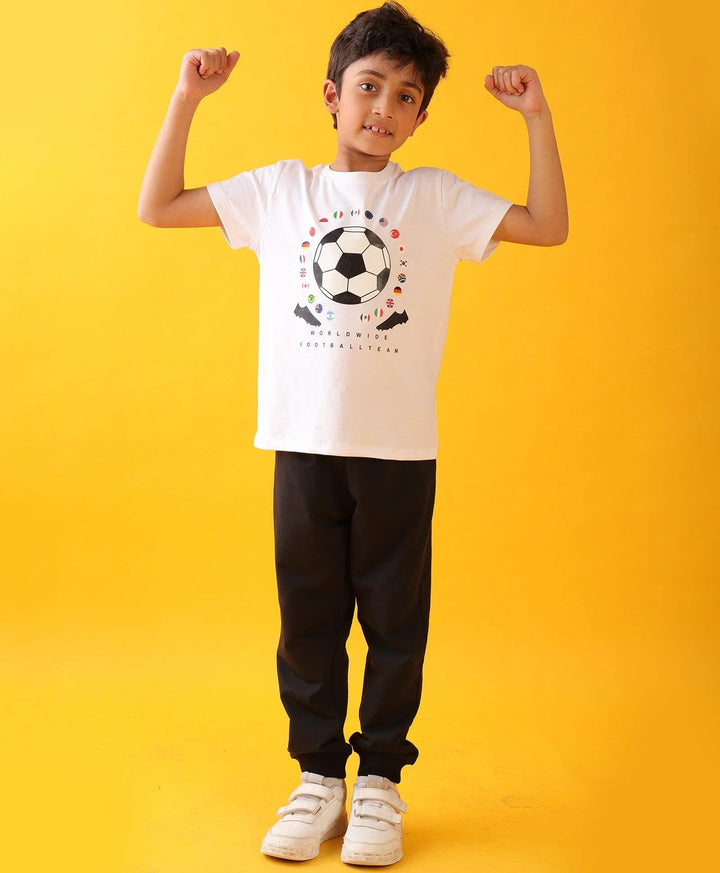 FOOTBALL SUMMER BLACK BOYS JOGGER SET - WHITE/BLACK - Anthrilo 