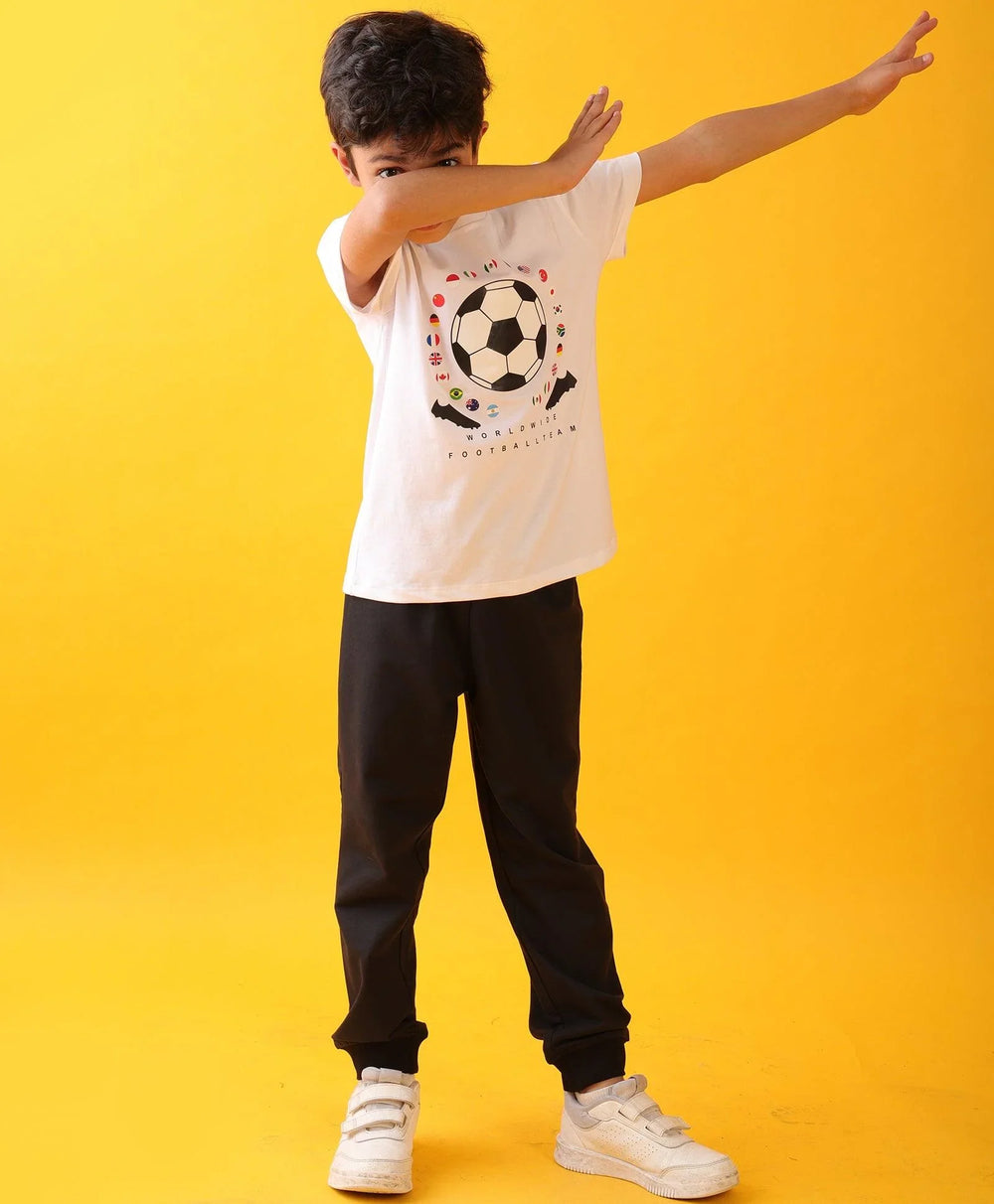 FOOTBALL SUMMER BLACK BOYS JOGGER SET - WHITE/BLACK - Anthrilo 