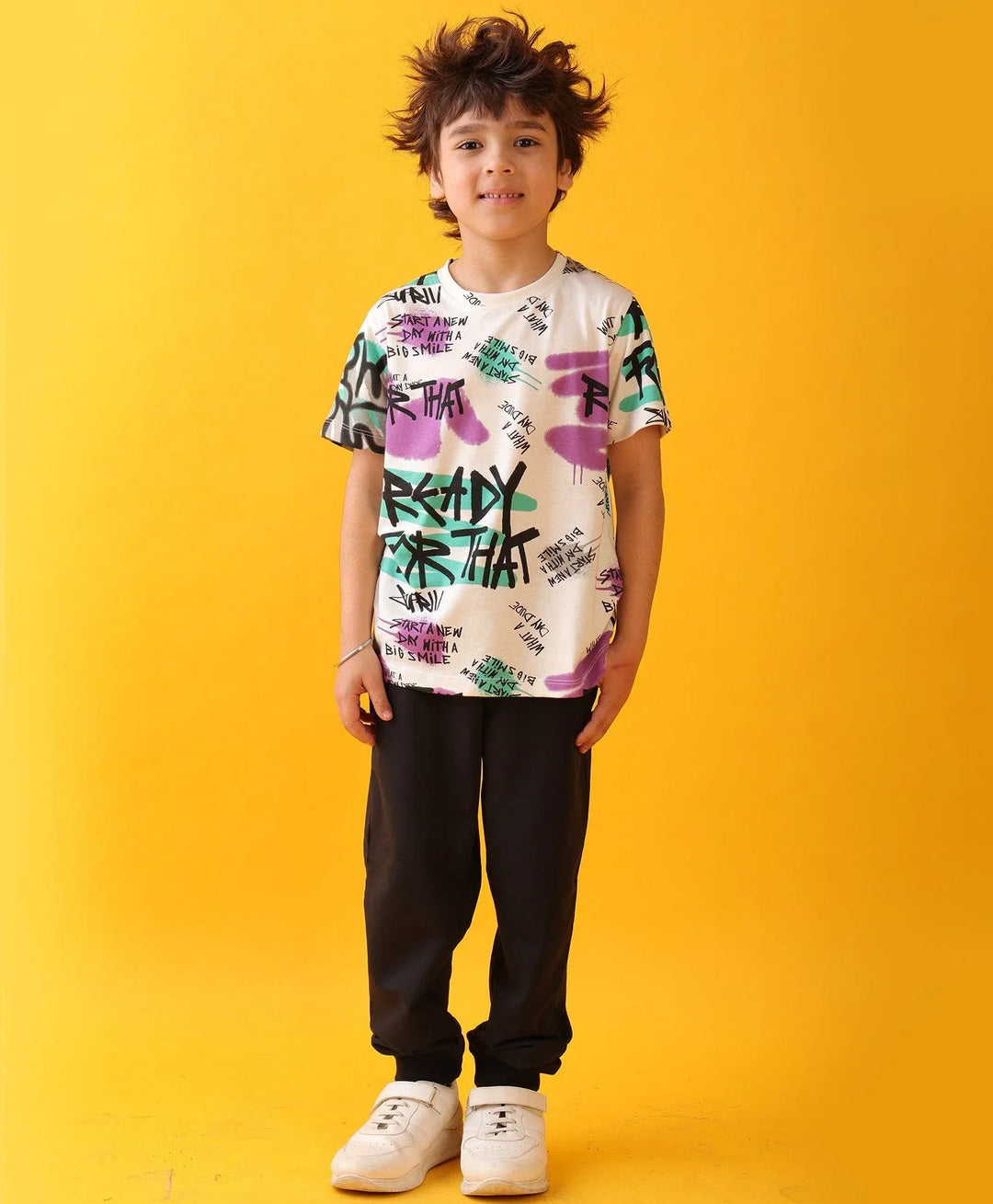 READY FOR THAT FUN SUMMER BLACK BOYS JOGGER SET - WHITE/BLACK - Anthrilo 