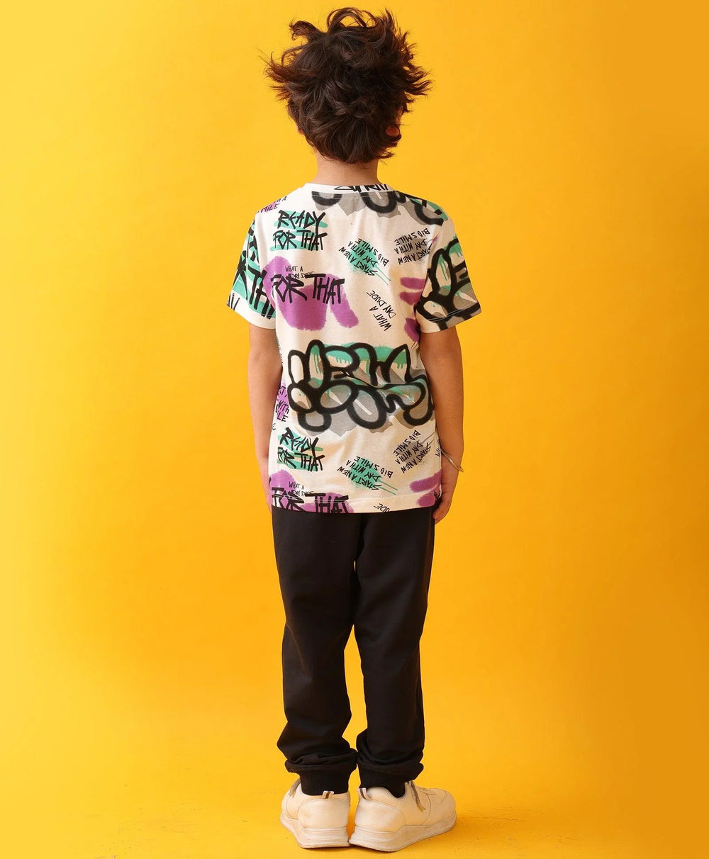 READY FOR THAT FUN SUMMER BLACK BOYS JOGGER SET - WHITE/BLACK - Anthrilo 