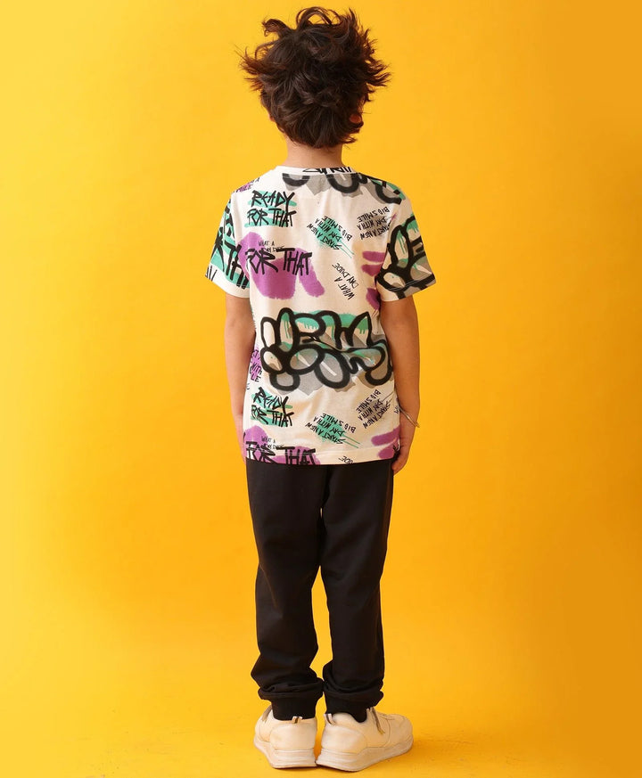 READY FOR THAT FUN SUMMER BLACK BOYS JOGGER SET - WHITE/BLACK - Anthrilo 