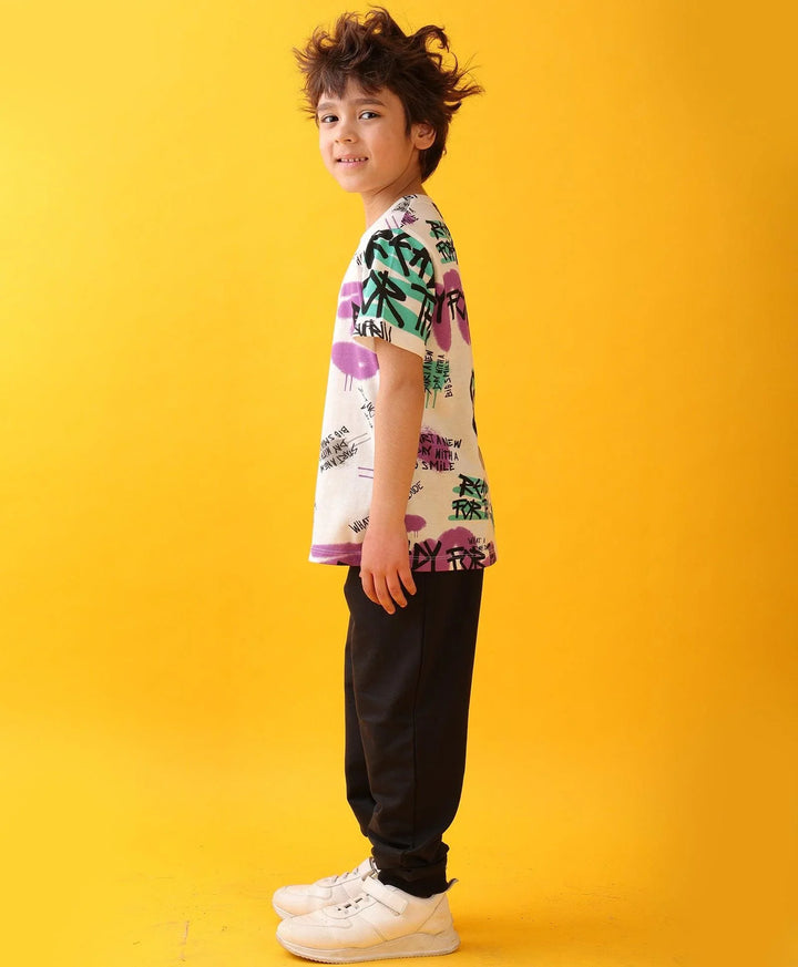READY FOR THAT FUN SUMMER BLACK BOYS JOGGER SET - WHITE/BLACK - Anthrilo 