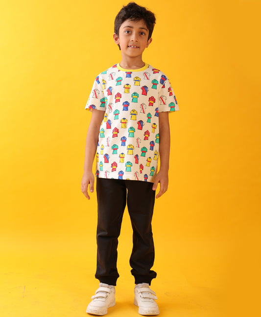 POLO PRINT BLACK BOYS SUMMER JOGGER SET - WHITE/BLACK