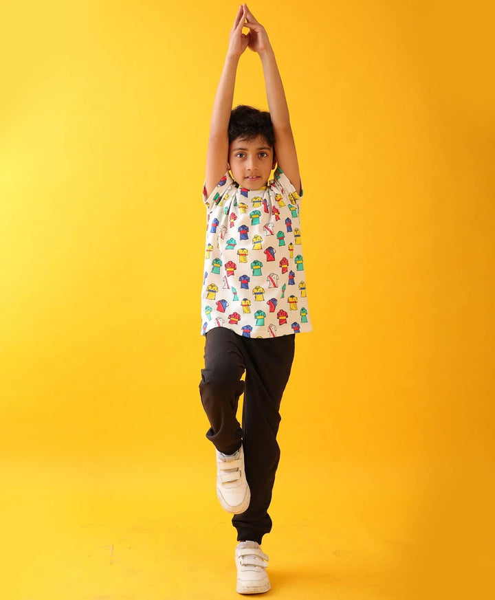 POLO PRINT BLACK BOYS SUMMER JOGGER SET - WHITE/BLACK - Anthrilo 