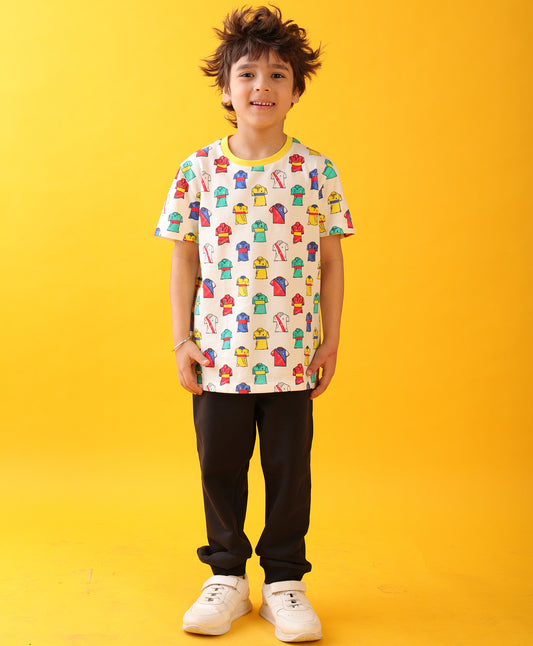 POLO PRINT BLACK FUN BOYS SUMMER JOGGER SET - WHITE/BLACK