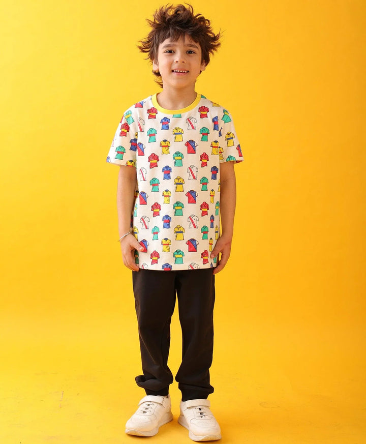 POLO PRINT BLACK FUN BOYS SUMMER JOGGER SET - WHITE/BLACK - Anthrilo 
