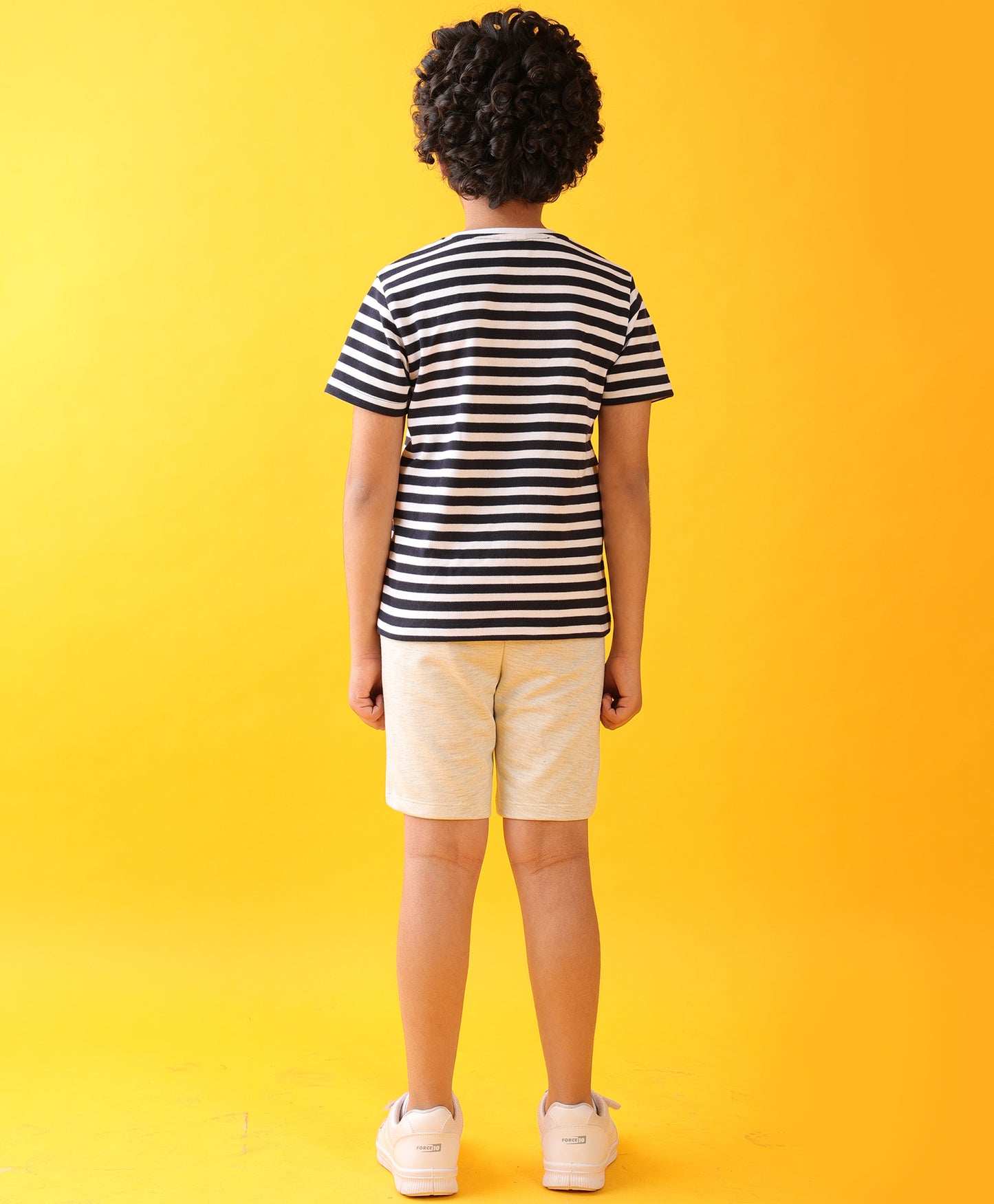 NAVY WHITE STRIPED ECRU MELANGE SHORTS SET - NAVY/ECRU