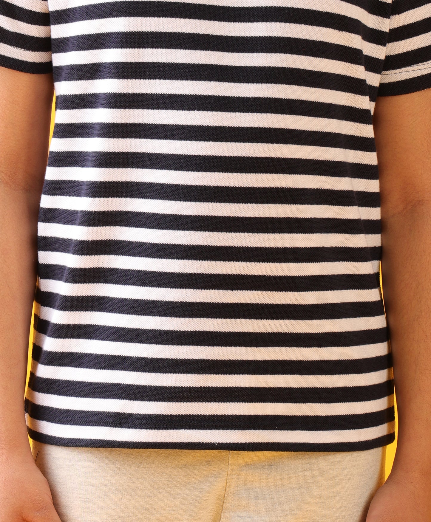 NAVY WHITE STRIPED ECRU MELANGE SHORTS SET - NAVY/ECRU