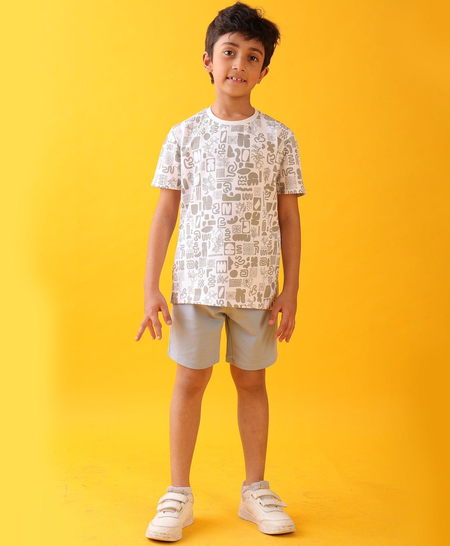 WAVES AOP SKY BOYS SHORTS SET - WHITE/SKY