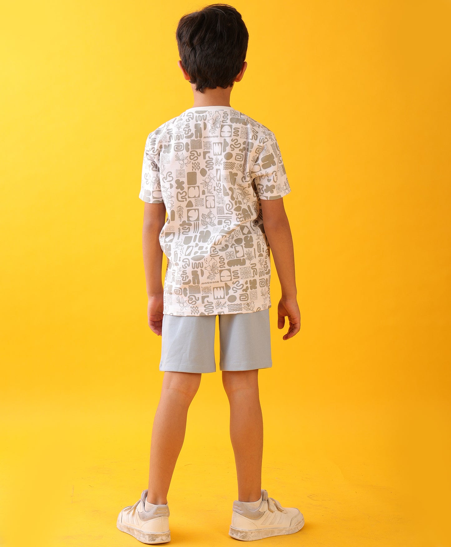WAVES AOP SKY BOYS SHORTS SET - WHITE/SKY