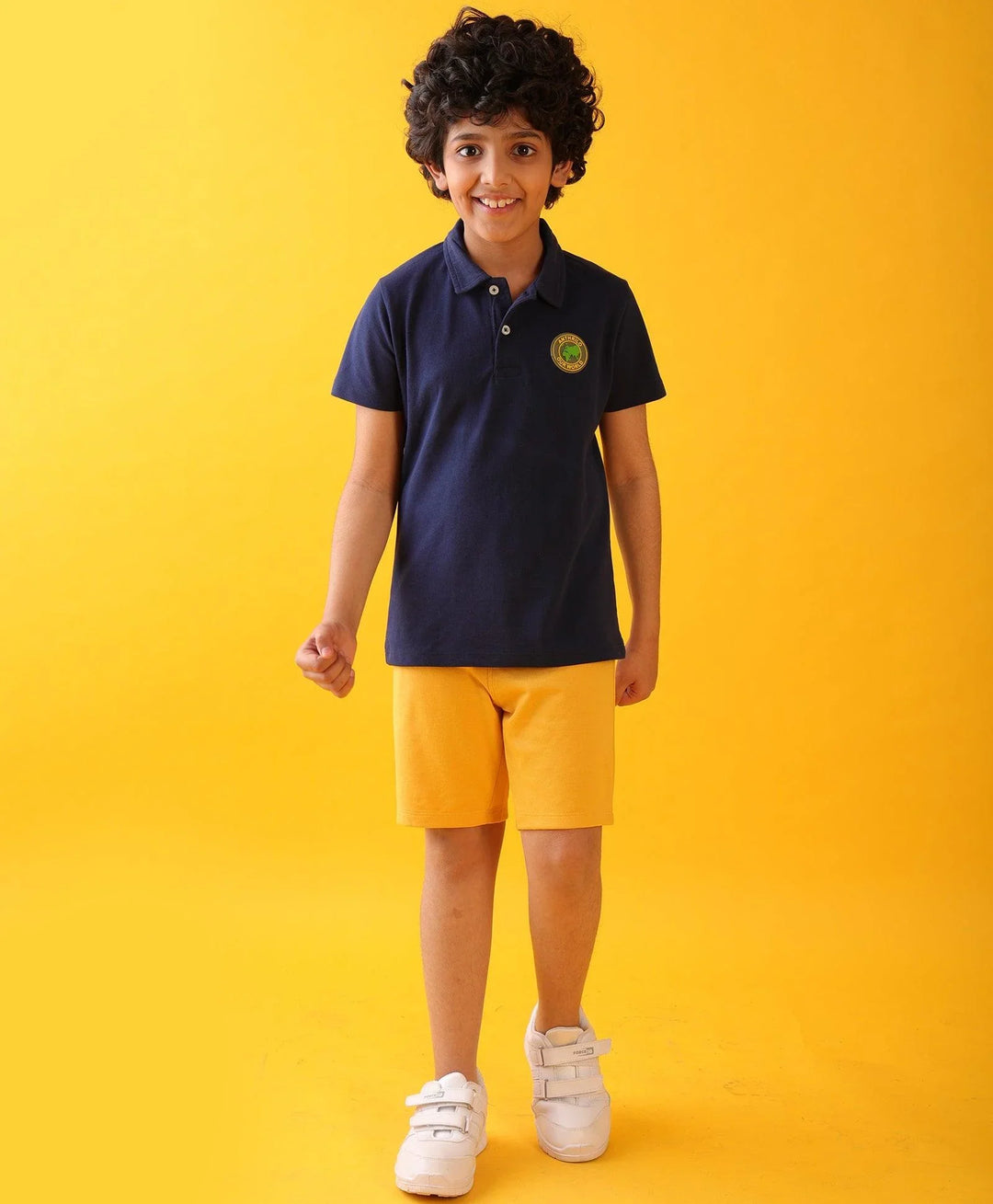 NAVY POLO MUSTARD SUMMER SHORTS SET - NAVY/MUSTARD - Anthrilo 