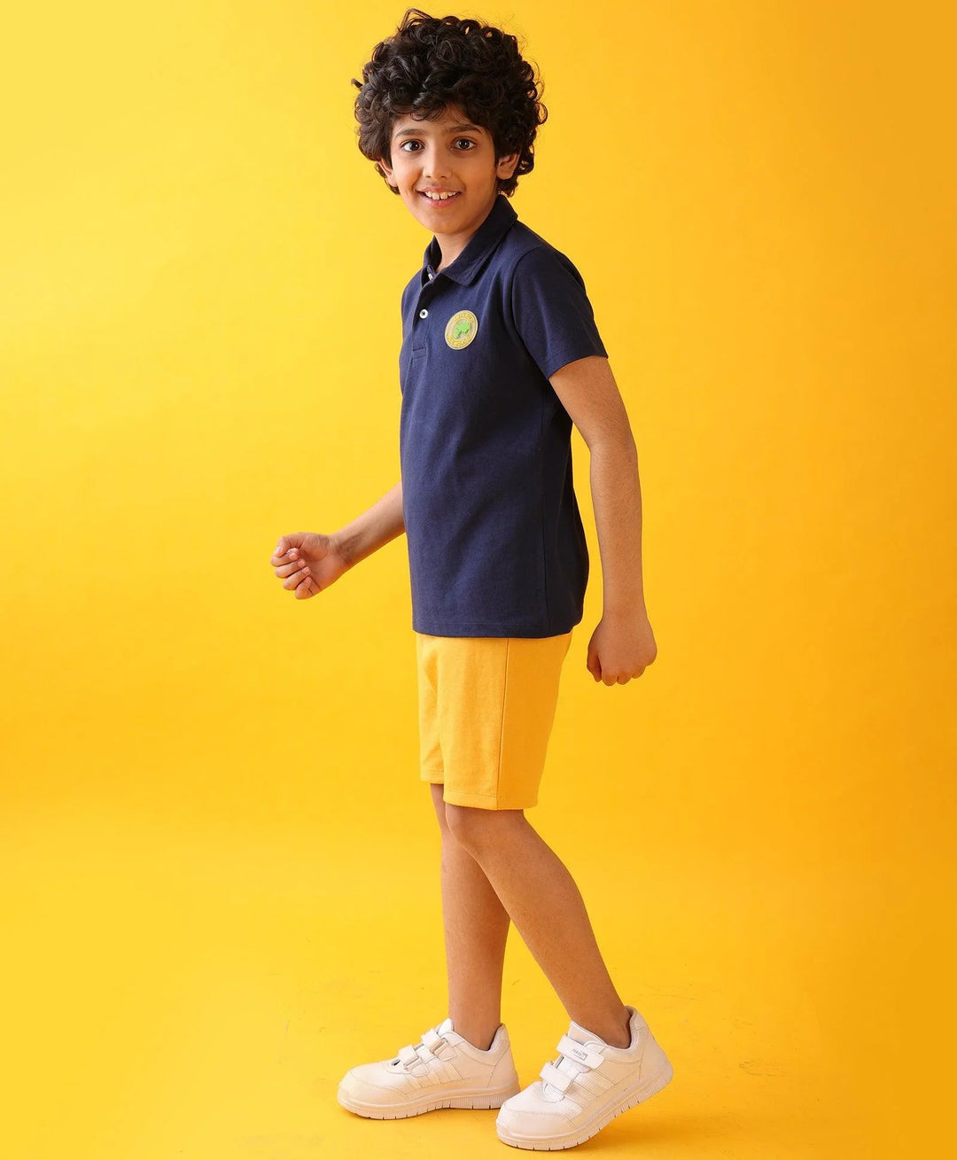NAVY POLO MUSTARD SUMMER SHORTS SET - NAVY/MUSTARD - Anthrilo 