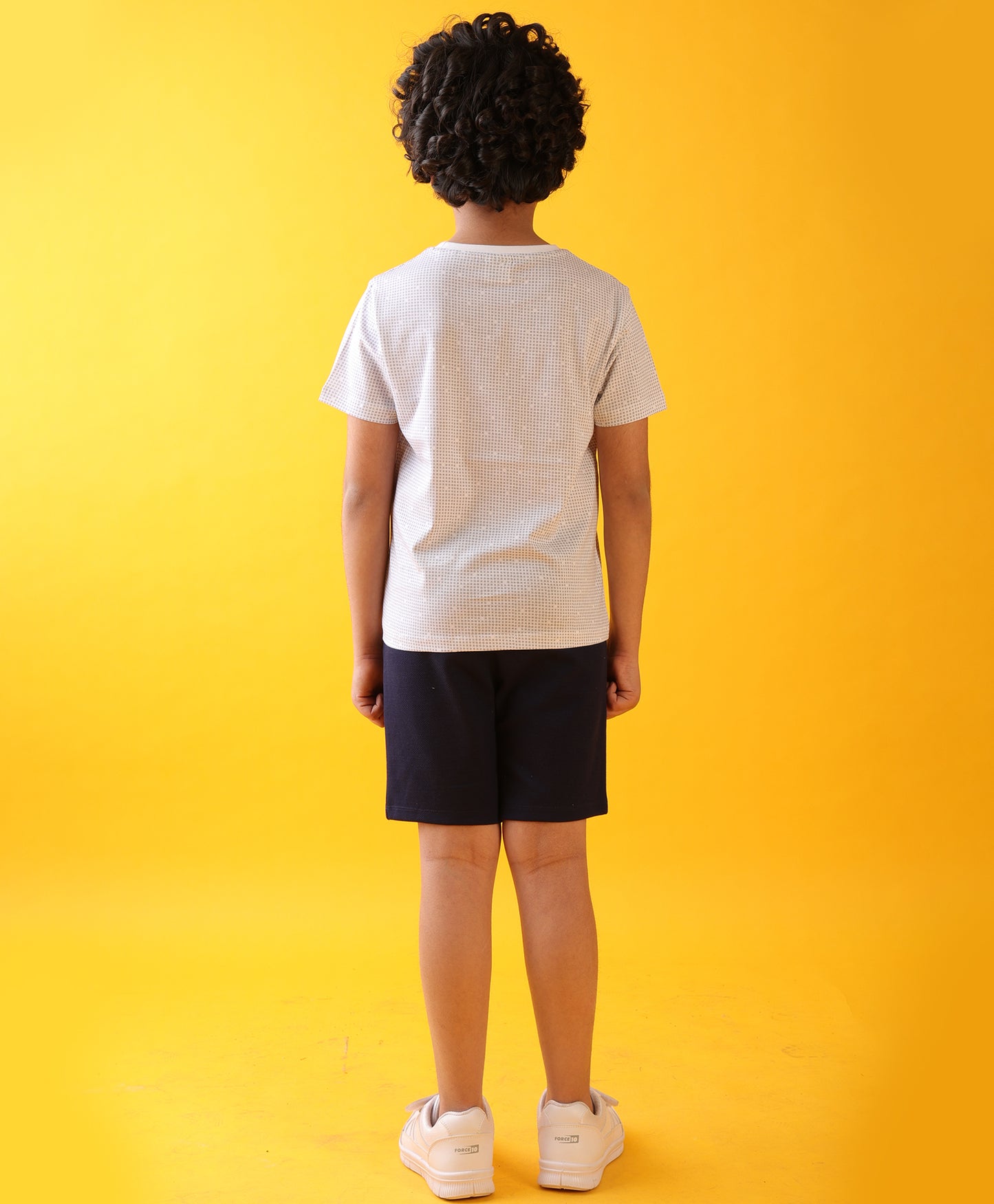 CHECK WHITE DENIM TEXTURED SHORTS SET - WHITE/DENIM