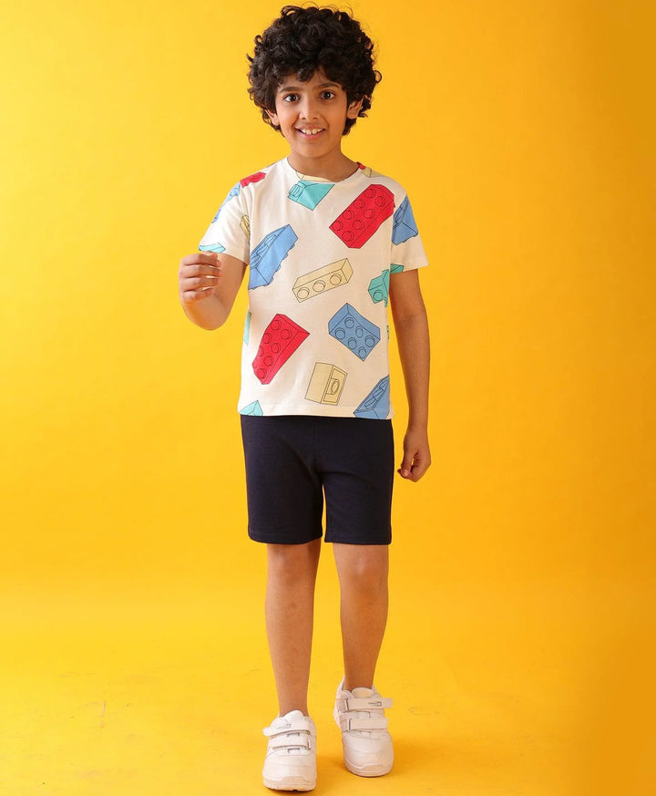 BLOCK BUILDER DENIM BOYS SHORTS SET - WHITE/DENIM - Anthrilo 