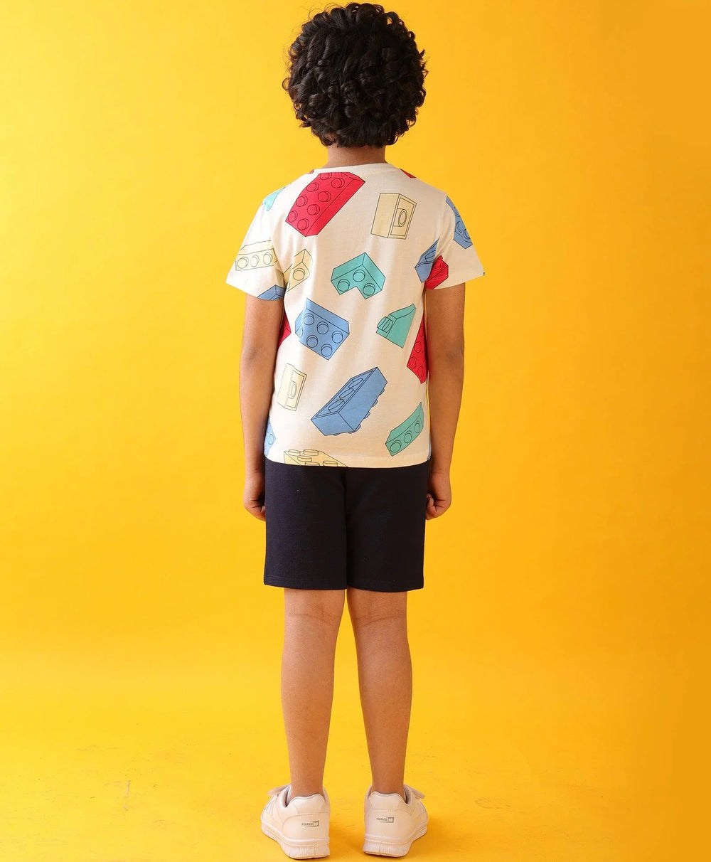 BLOCK BUILDER DENIM BOYS SHORTS SET - WHITE/DENIM - Anthrilo 