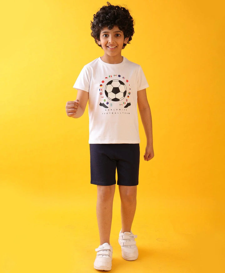 FOOTBALL DENIM BOYS SHORTS SET - WHITE/DENIM - Anthrilo 