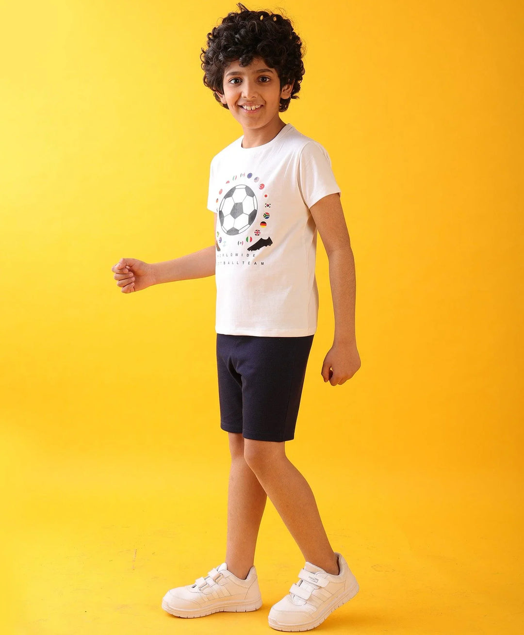 FOOTBALL DENIM BOYS SHORTS SET - WHITE/DENIM - Anthrilo 
