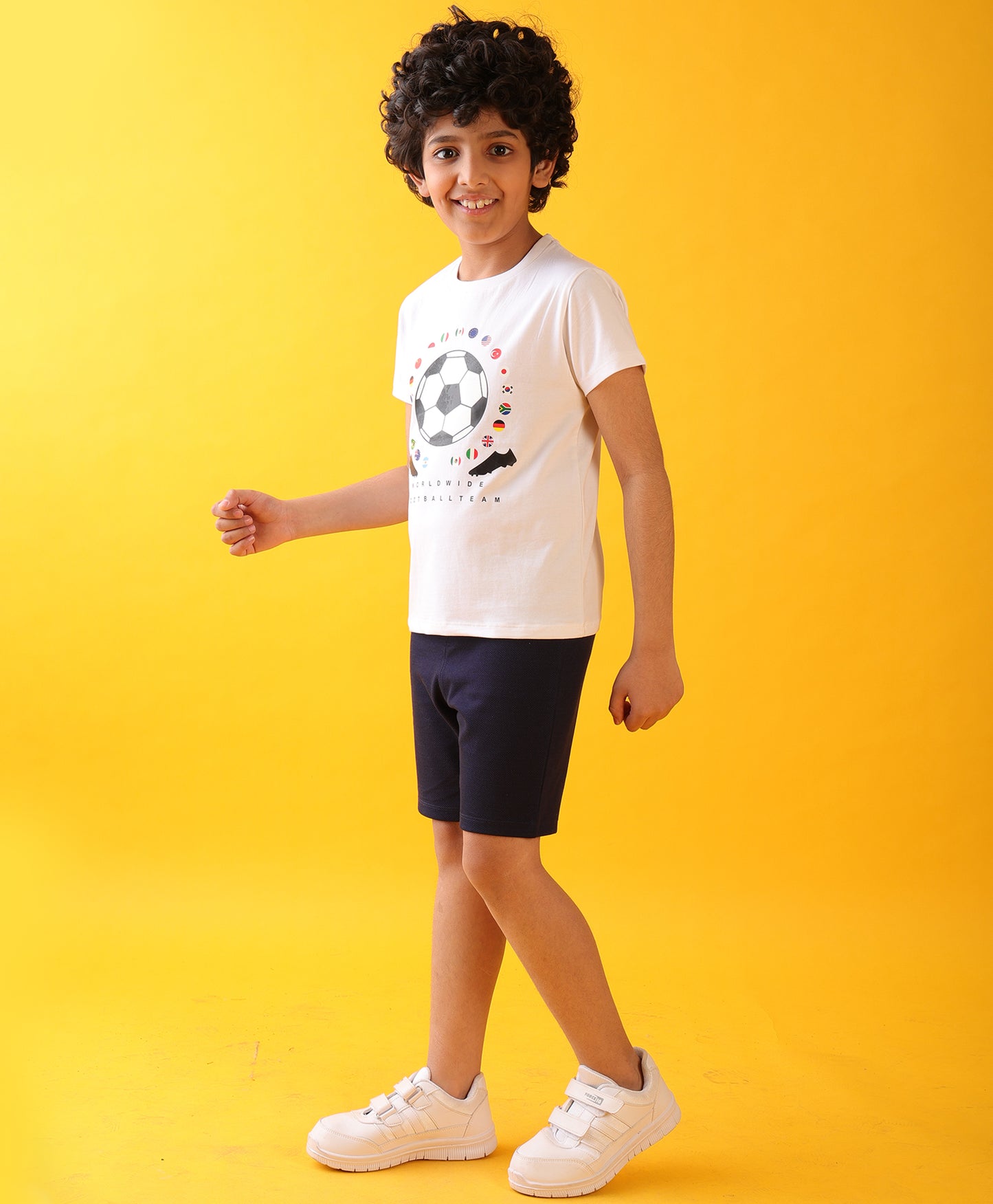 FOOTBALL DENIM BOYS SHORTS SET - WHITE/DENIM
