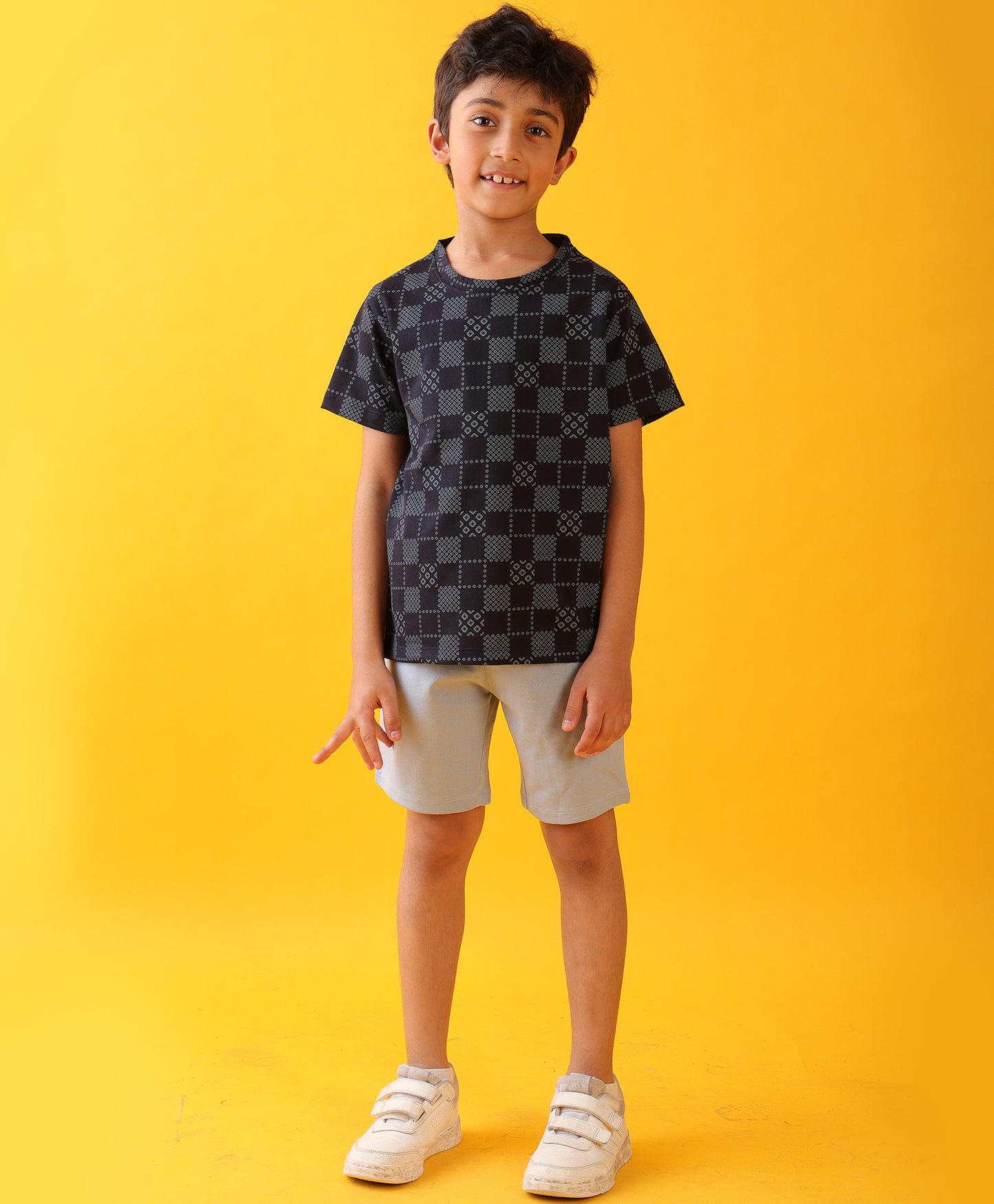 CHECK NAVY SKY ASH SUMMER SHORTS SET - BLACK/SKY