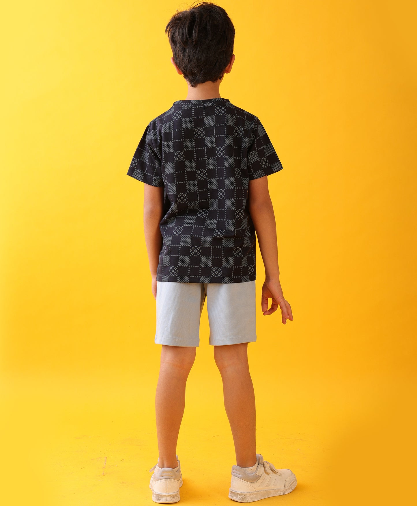 CHECK NAVY SKY ASH SUMMER SHORTS SET - BLACK/SKY