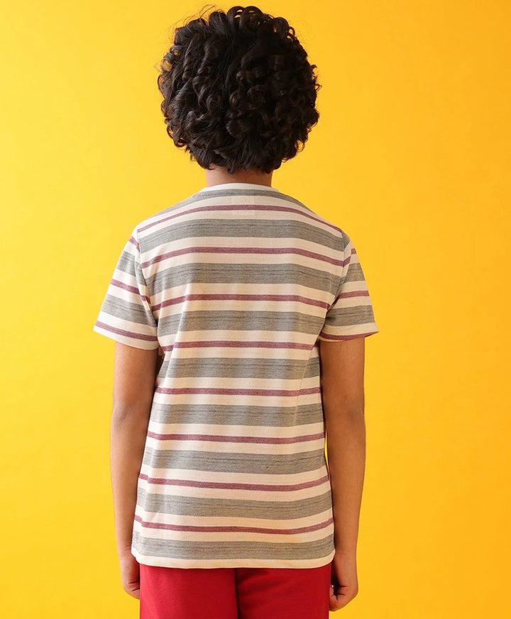 MEHROON WHITE STRIPED SHORT SLEEVE BOYS T-SHIRT - WHITE/MEHROON - Anthrilo 