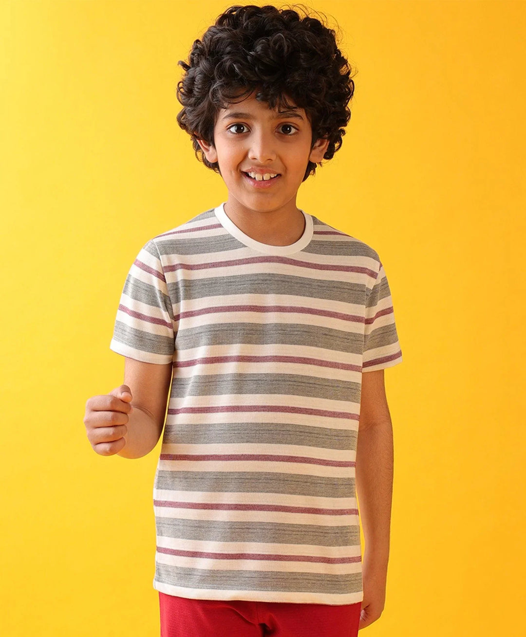 MEHROON WHITE STRIPED SHORT SLEEVE BOYS T-SHIRT - WHITE/MEHROON - Anthrilo 