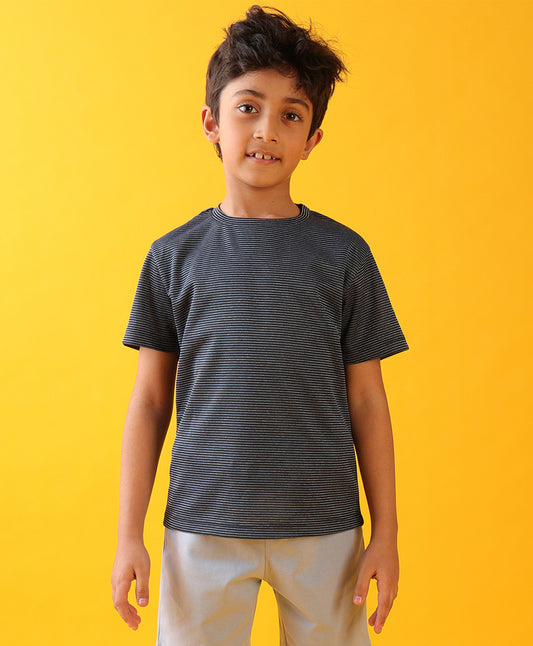 NAVY BLUE STRIPE SUMMER BOYS SHORT SLEEVE T-SHIRT - NAVY