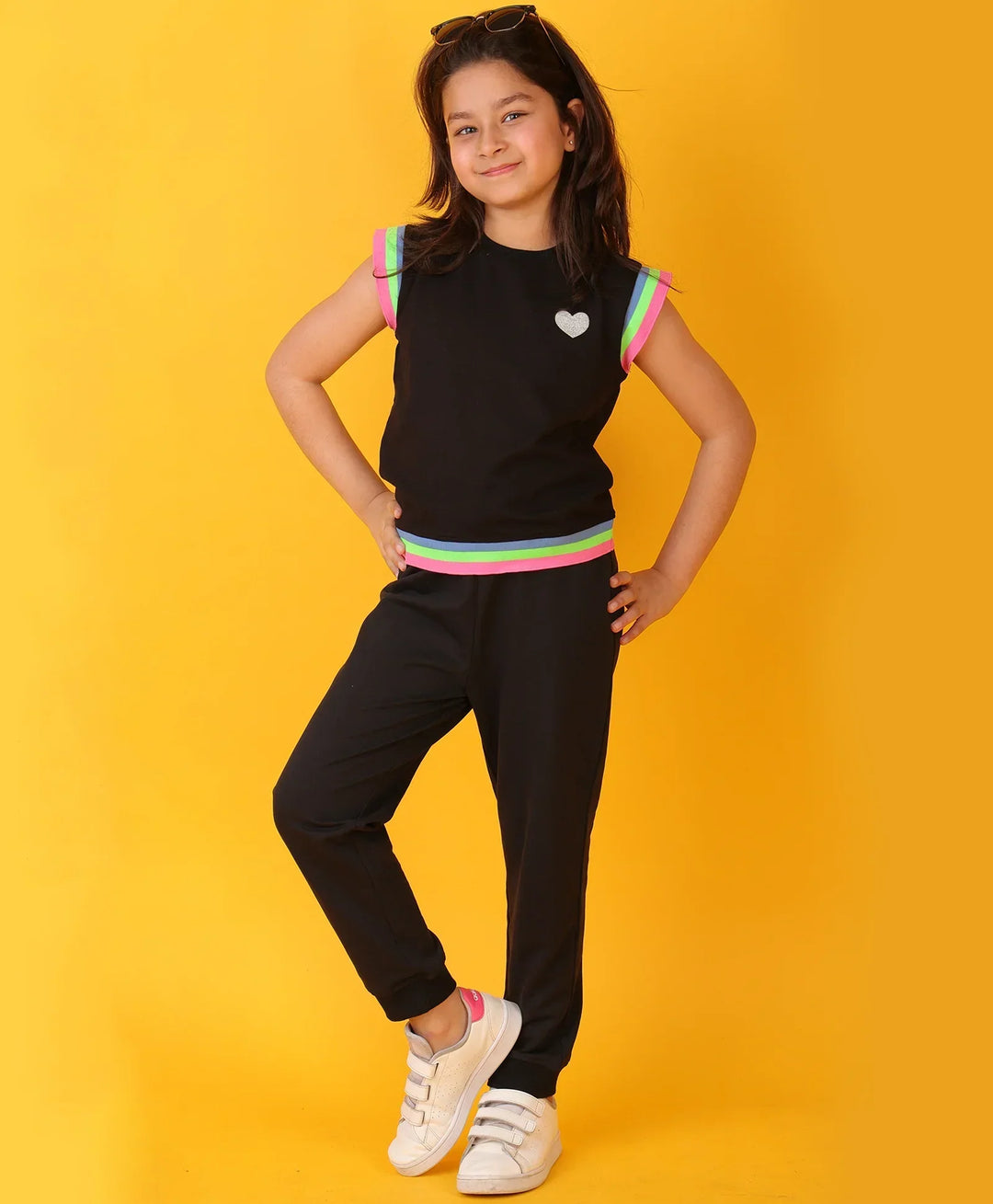 BLACK INTERLOCK FUN RIB GIRLS JOGGER SET - BLACK - Anthrilo 