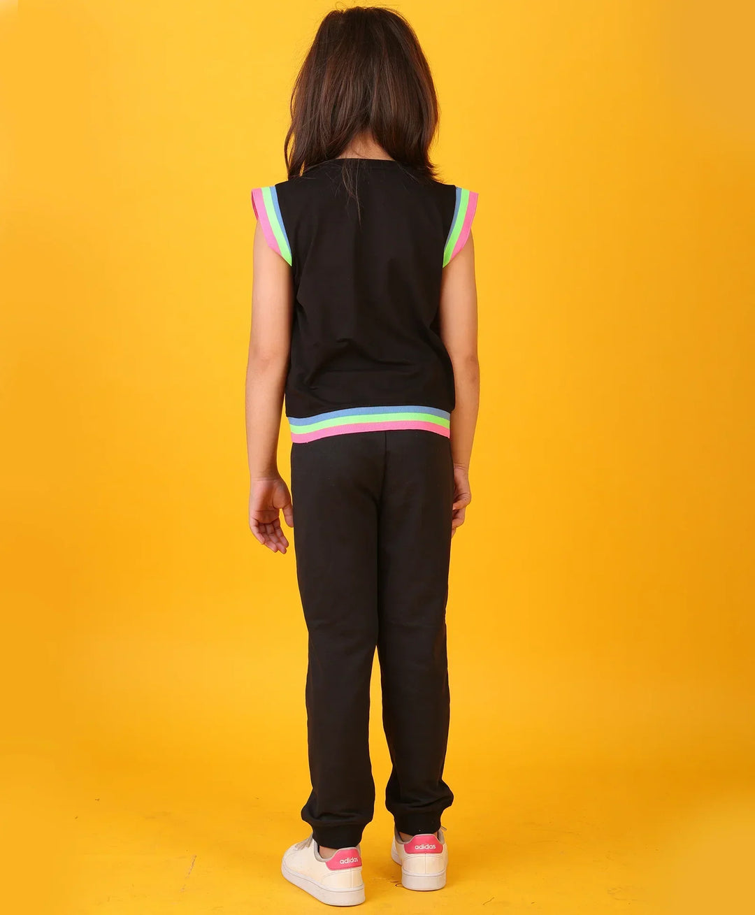 BLACK INTERLOCK FUN RIB GIRLS JOGGER SET - BLACK - Anthrilo 