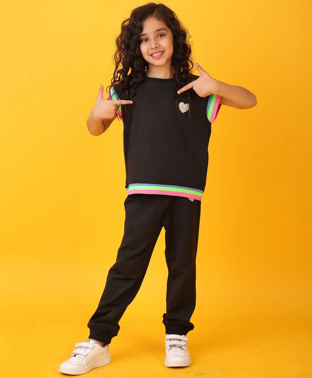 BLACK INTERLOCK RIB GIRLS JOGGER SET - BLACK - Anthrilo 