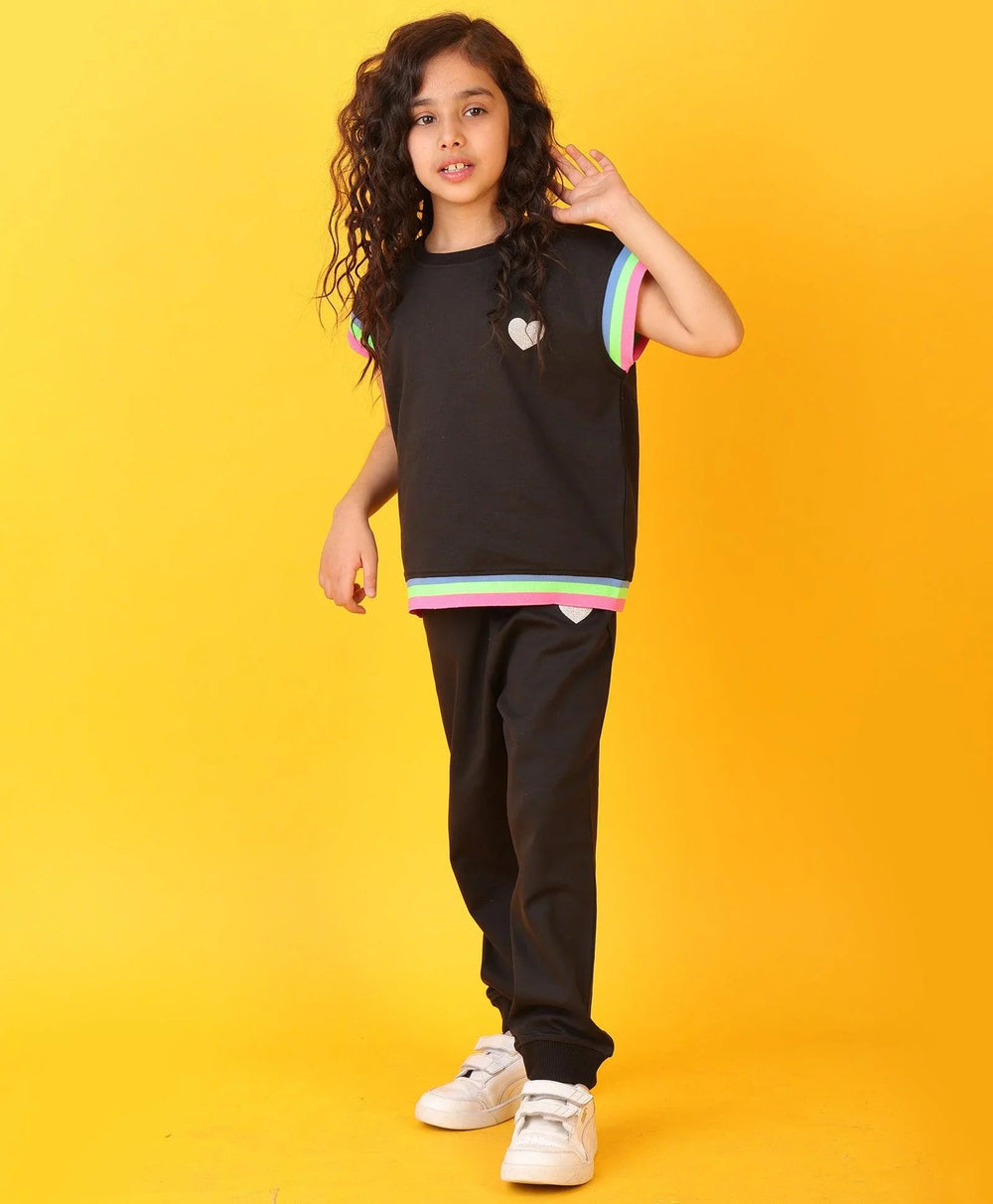 BLACK INTERLOCK RIB GIRLS JOGGER SET - BLACK - Anthrilo 