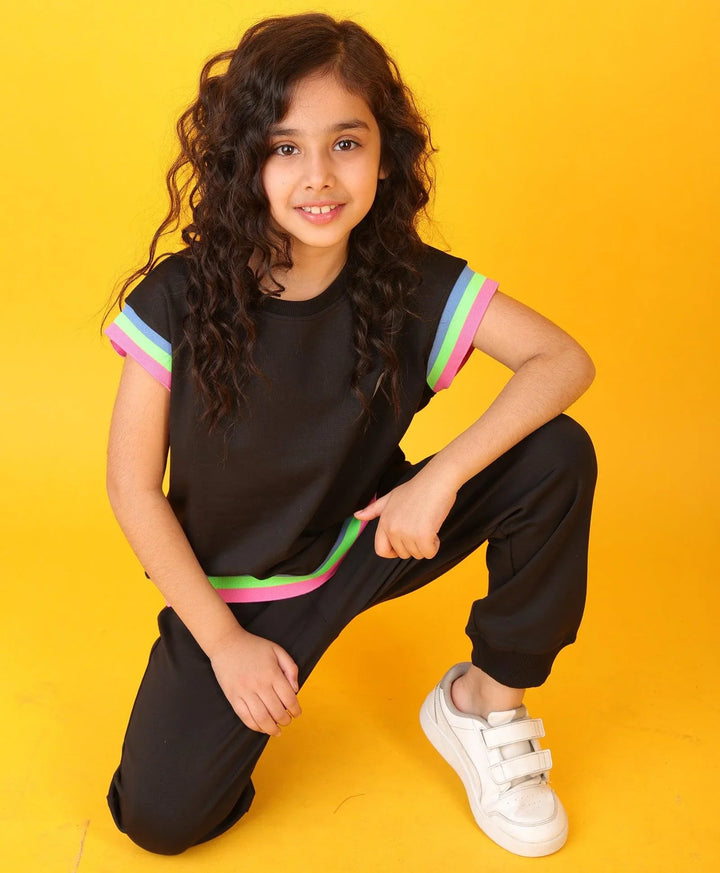 BLACK INTERLOCK RIB GIRLS JOGGER SET - BLACK - Anthrilo 