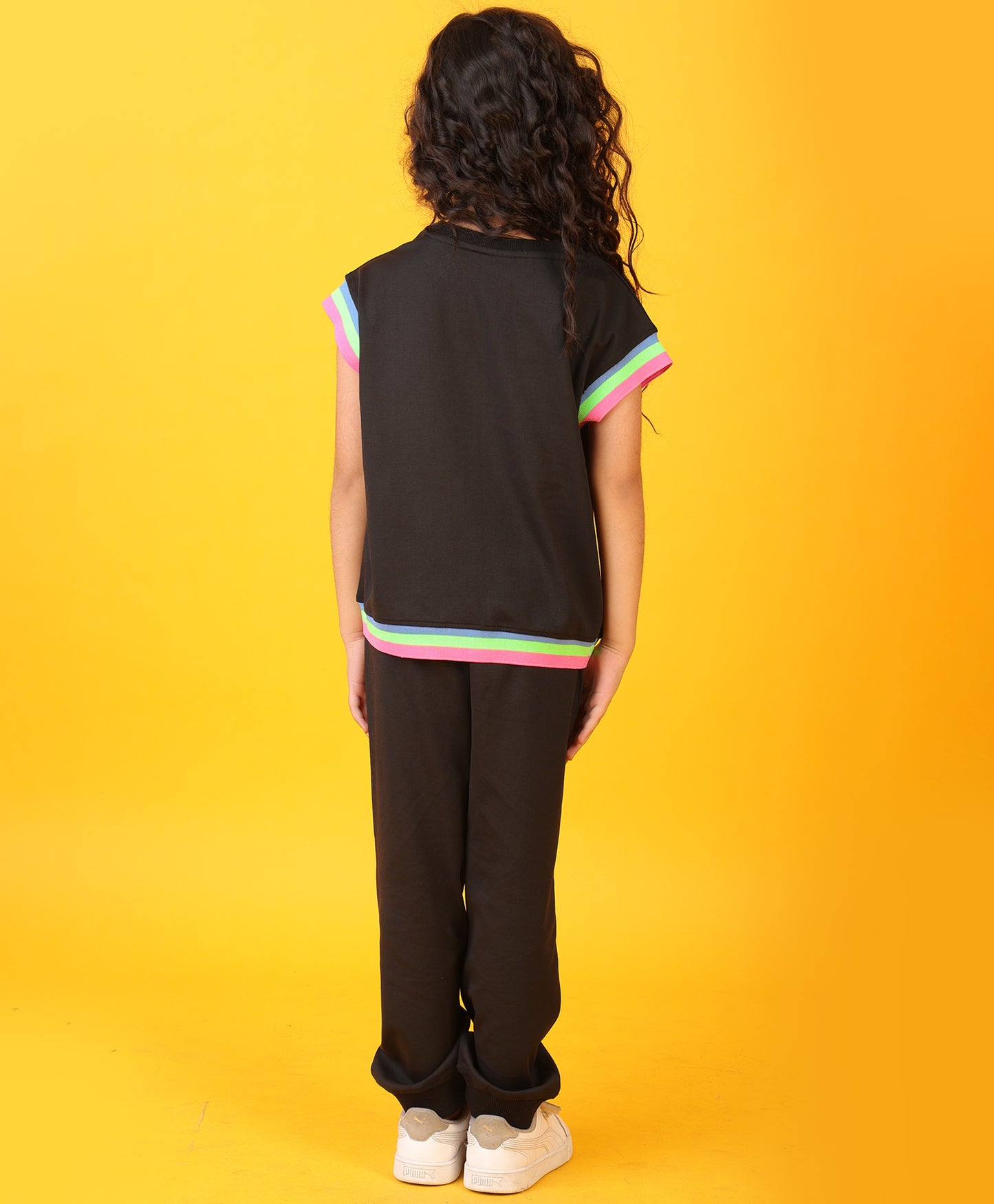 BLACK INTERLOCK RIB GIRLS JOGGER SET - BLACK