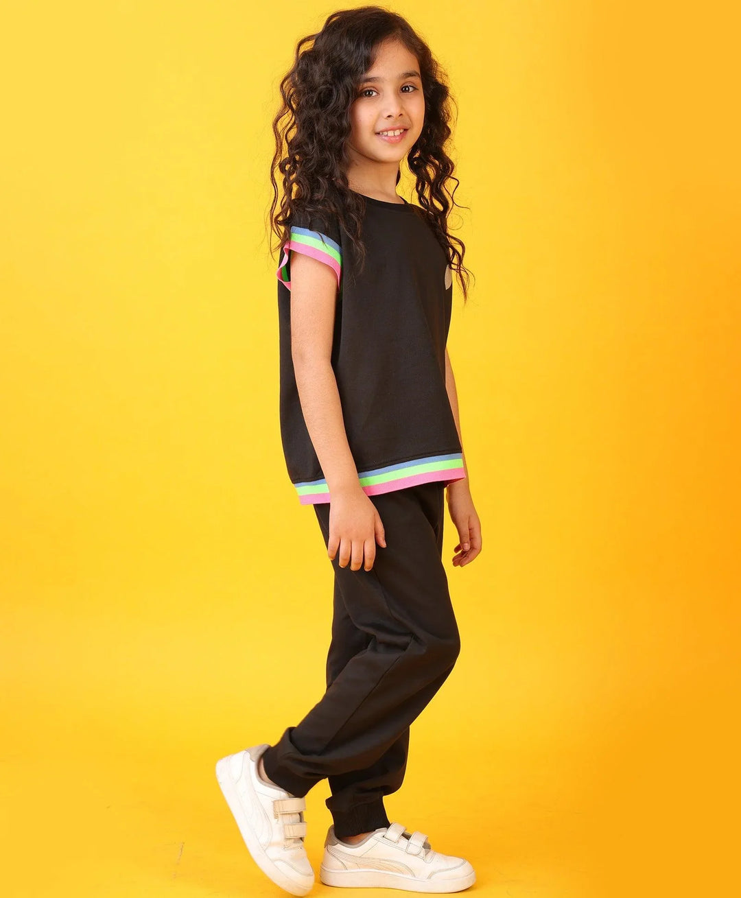 BLACK INTERLOCK RIB GIRLS JOGGER SET - BLACK - Anthrilo 