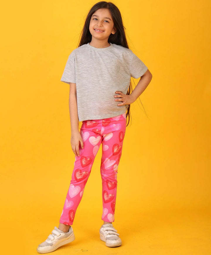GREY TEXTURED PINK HEART LEGGINGS SET - GREY/PINK - Anthrilo 