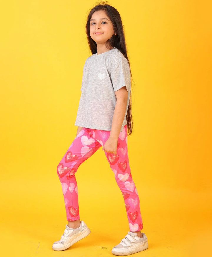 GREY TEXTURED PINK HEART LEGGINGS SET - GREY/PINK - Anthrilo 
