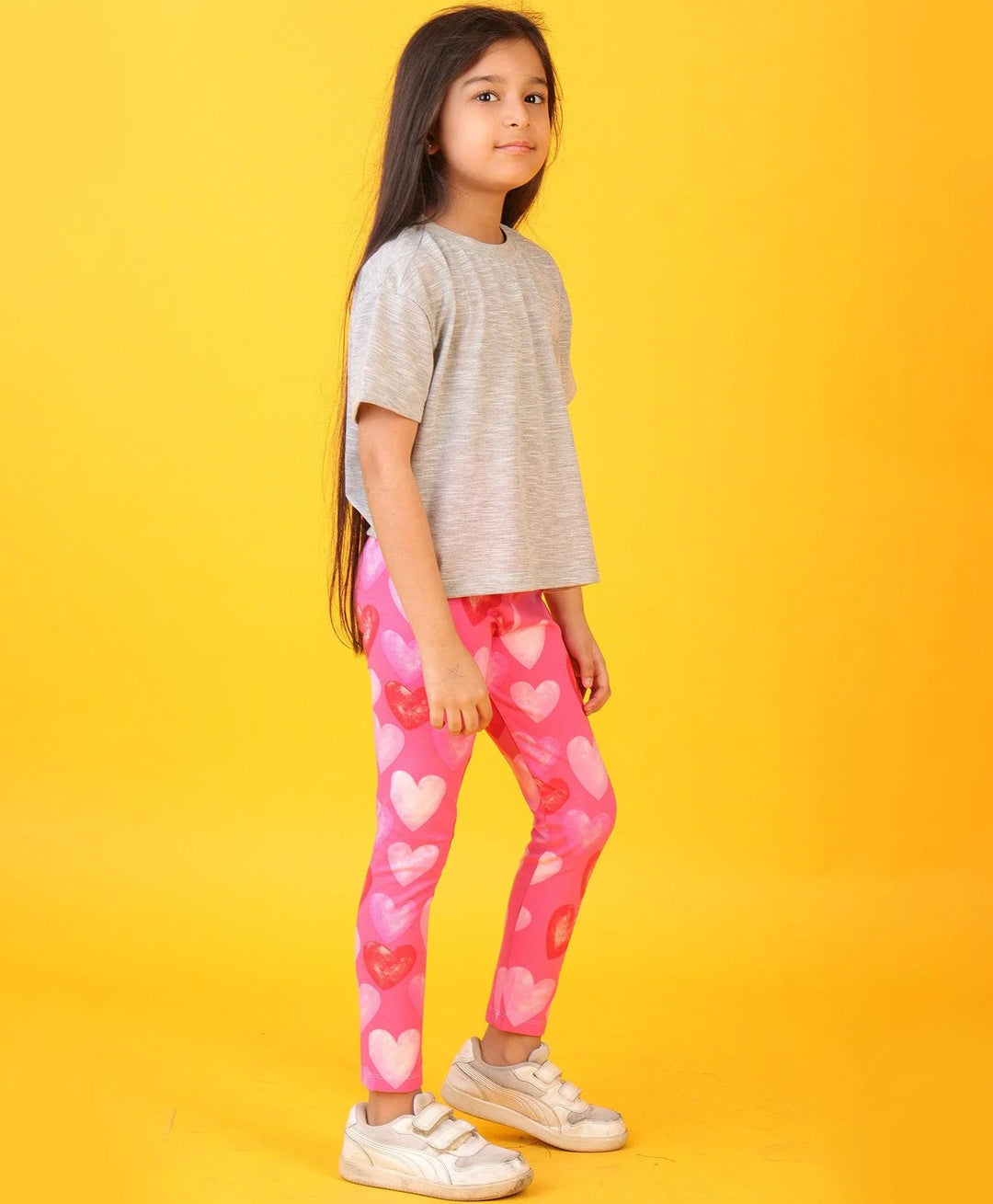 GREY TEXTURED PINK HEART LEGGINGS SET - GREY/PINK - Anthrilo 