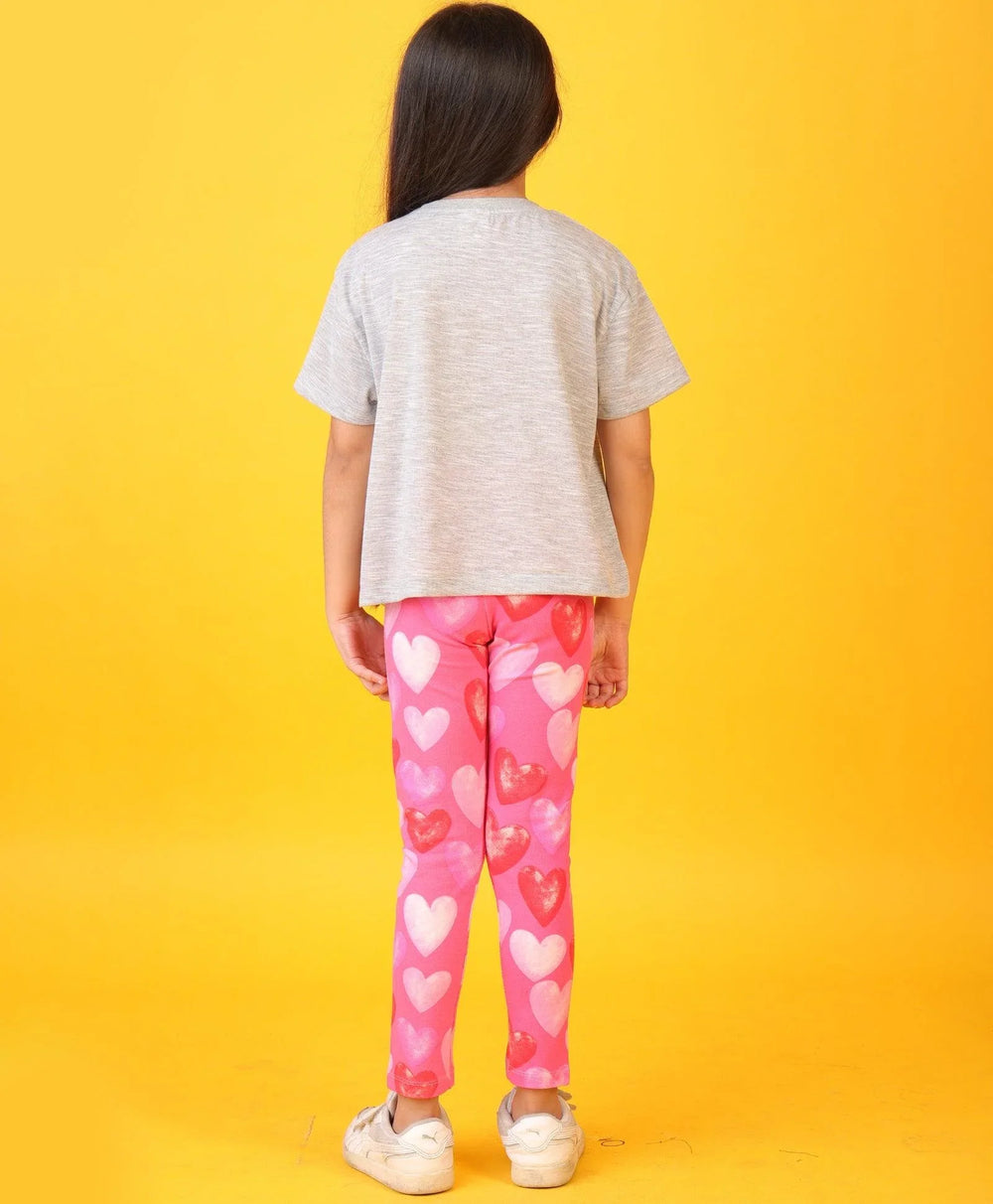GREY TEXTURED PINK HEART LEGGINGS SET - GREY/PINK - Anthrilo 