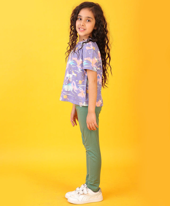 UNICORN PLANET GREEN HEART FUN LEGGING SET - PURPLE/GREEN - Anthrilo 